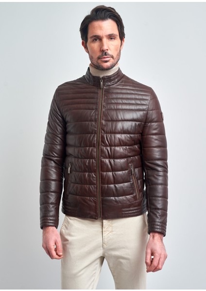 Erkek Bordo Biker Hakiki Deri Mont