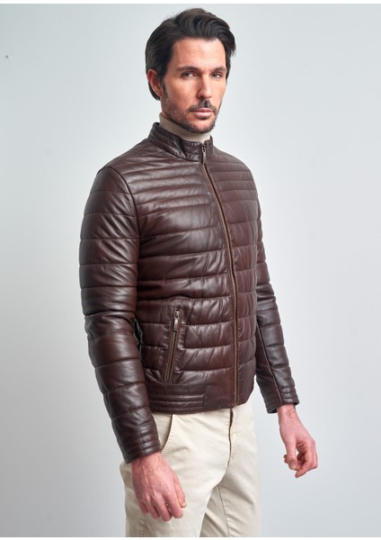 Erkek Bordo Biker Hakiki Deri Mont