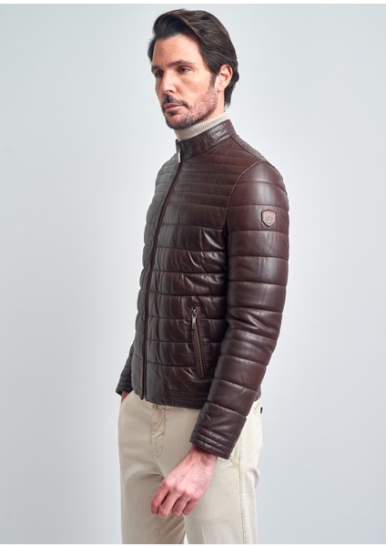 Erkek Bordo Biker Hakiki Deri Mont