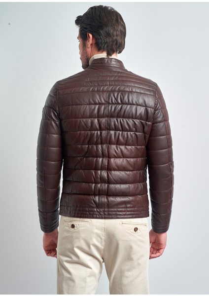 Erkek Bordo Biker Hakiki Deri Mont