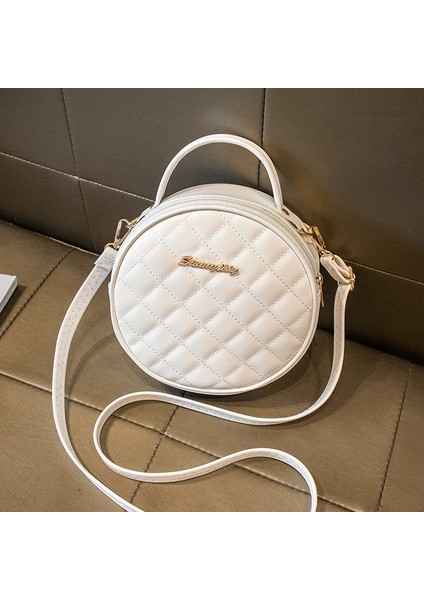 Geometrik Eşkenar Dörtgen Nakış Monogram Yuvarlak Çanta Bir Omuz Crossbody (Yurt Dışından)