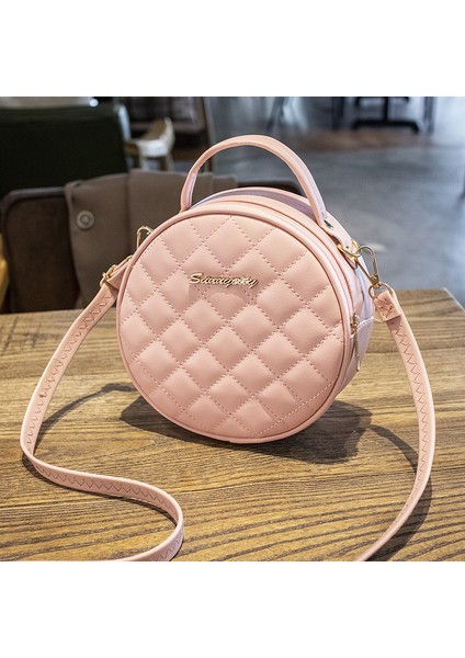 Geometrik Eşkenar Dörtgen Nakış Monogram Yuvarlak Çanta Bir Omuz Crossbody (Yurt Dışından)