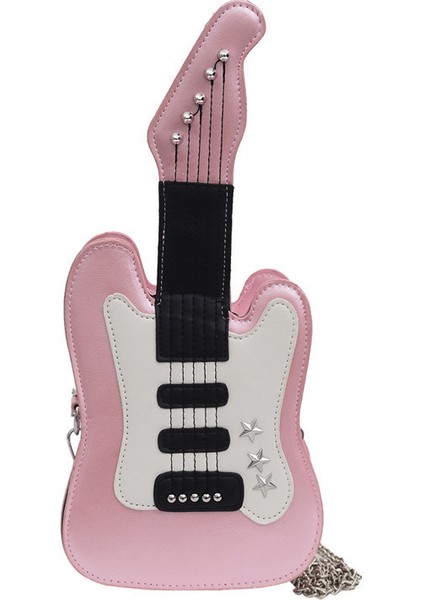 Sevimli Karikatür Gitar Omuz Çantası Yaratıcı Trendy Zincir Crossbody Çanta Kişiselleştirilmiş Kontrast Renk Kadın Çantası (Yurt Dışından)