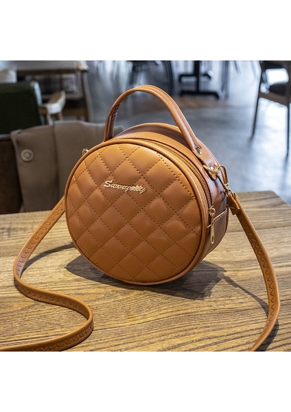 Geometrik Eşkenar Dörtgen Nakış Monogram Yuvarlak Çanta Bir Omuz Crossbody (Yurt Dışından)