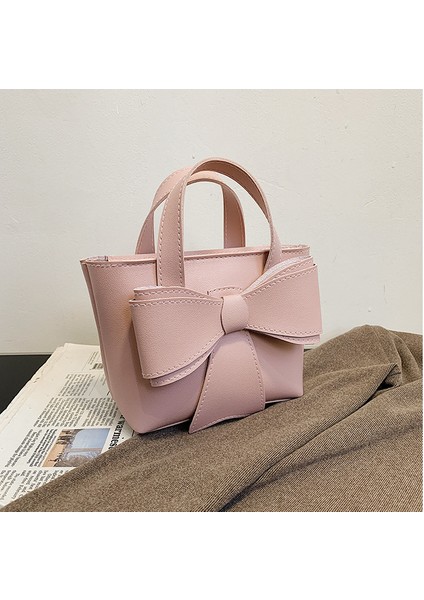 Batı Tarzı Taşınabilir Kova Kadın Çantası Kore Tarzı Retro Doku Küçük Çanta Kadın Moda Yay Küçük Kare Çanta (Yurt Dışından)