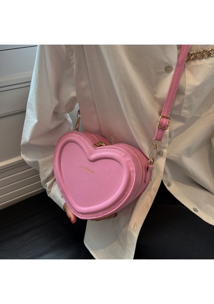 Sevimli Şeftali Kalp Basit Doku Batı Tarzı Omuz Çantası (Yurt Dışından)