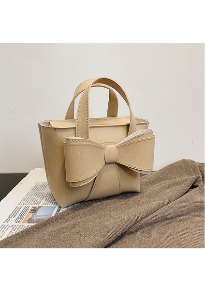 Batı Tarzı Taşınabilir Kova Kadın Çantası Kore Tarzı Retro Doku Küçük Çanta Kadın Moda Yay Küçük Kare Çanta (Yurt Dışından)