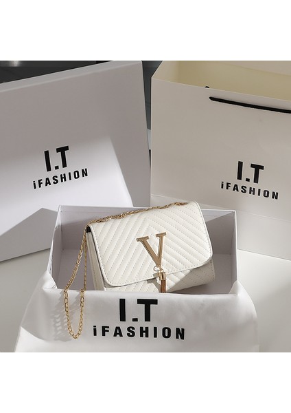 Moda V Deseni Kore Tarzı Moda Omuz Crossbody Çanta Niş Üst Düzey Çanta (Yurt Dışından)