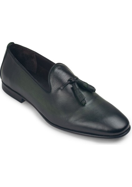 Deri Yeşil Erkek Loafer Ayakkabı - 01702Myslc01