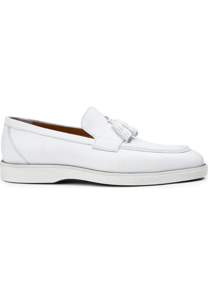 Deri Beyaz Erkek Loafer Ayakkabı - 01958Mbyzc01