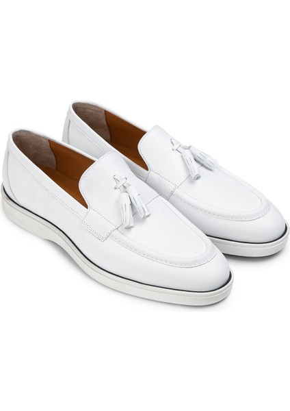 Deri Beyaz Erkek Loafer Ayakkabı - 01958Mbyzc01