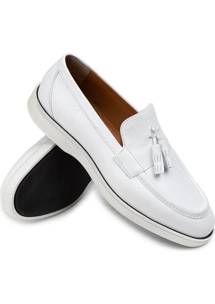 Deri Beyaz Erkek Loafer Ayakkabı - 01958Mbyzc01