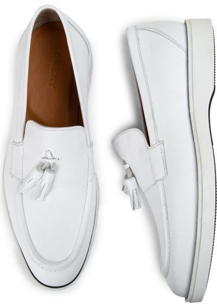 Deri Beyaz Erkek Loafer Ayakkabı - 01958Mbyzc01