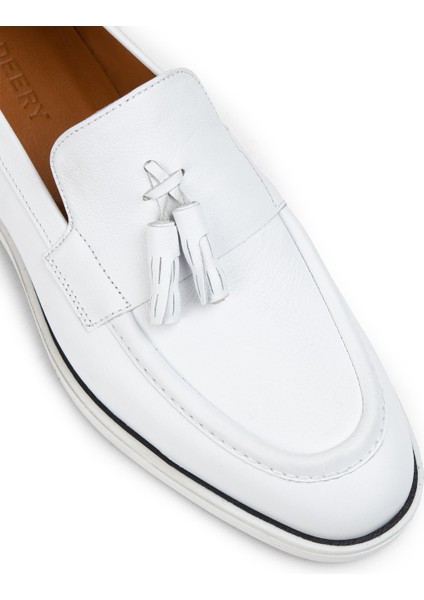Deri Beyaz Erkek Loafer Ayakkabı - 01958Mbyzc01