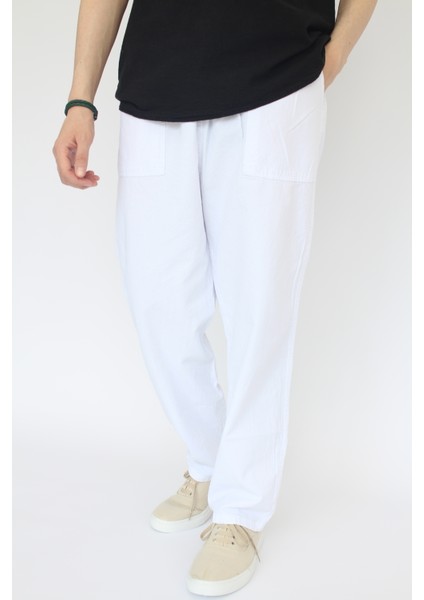 Unisex Yazlık Beli Lastikli Rahat Beyaz Keten Pamuklu Serin Tutan İpli Bol Keten Pantolon modelleri