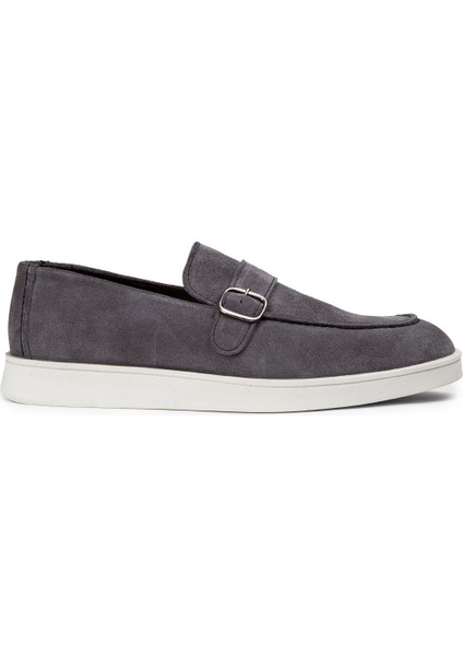 Süet Gri Tokalı Erkek Loafer Ayakkabı - 01959Mgrıc01