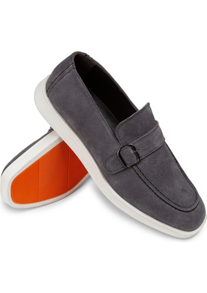 Süet Gri Tokalı Erkek Loafer Ayakkabı - 01959Mgrıc01