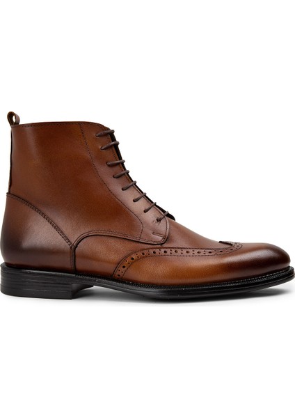 Hakiki Deri Taba Rengi Fermuarlı Erkek Bot - 01973MTBAC01