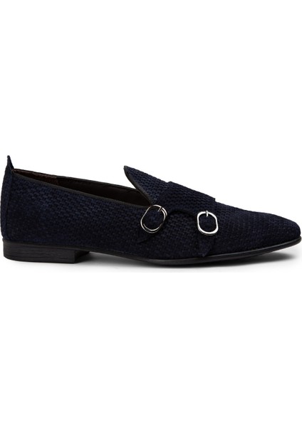 Nubuk Lacivert Erkek Çift Tokalı Loafer - 01704Mlcvc04