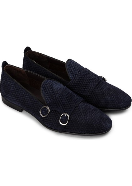 Nubuk Lacivert Erkek Çift Tokalı Loafer - 01704Mlcvc04