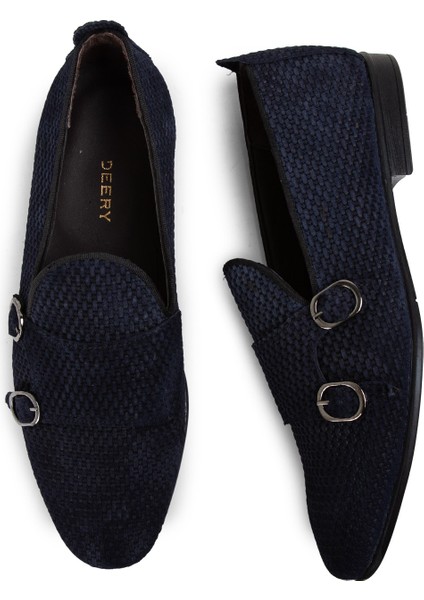 Nubuk Lacivert Erkek Çift Tokalı Loafer - 01704Mlcvc04