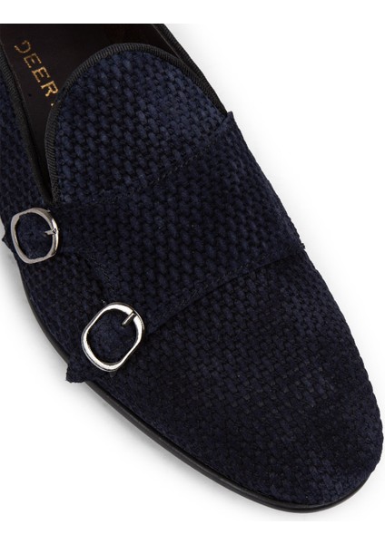 Nubuk Lacivert Erkek Çift Tokalı Loafer - 01704Mlcvc04