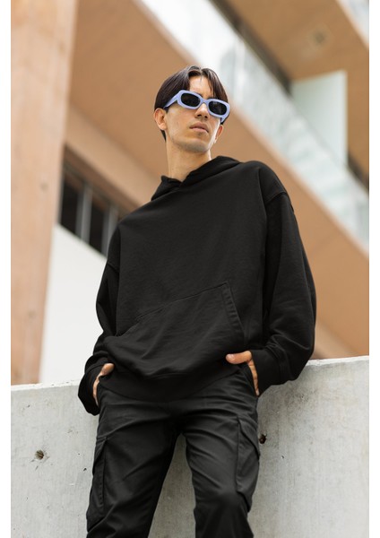 Düz Baskısız Kapüşonlu Sweatshirt, Oversize Basic Baskısız Hoodie