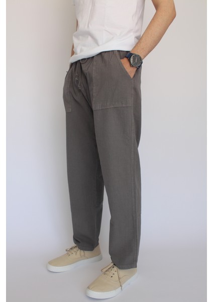 Unisex Yazlık Beli Lastikli Rahat Gri Keten Pamuklu Serin Tutan İpli Bol Keten Pantolon modelleri