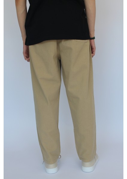 Unisex Yazlık Beli Lastikli Rahat Bej Keten Pamuklu Serin Tutan İpli Bol Keten Pantolon modelleri
