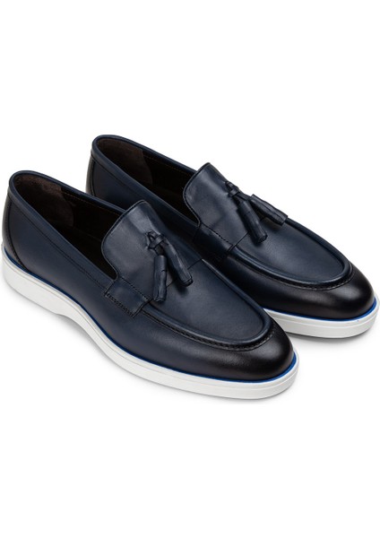 Deri Mavi Erkek Loafer Ayakkabı - 01958Mmvıc01