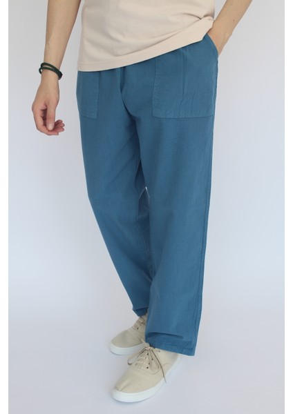 Yazlık Beli Lastikli Pamuklu İpli Rahat Keten Pantolon