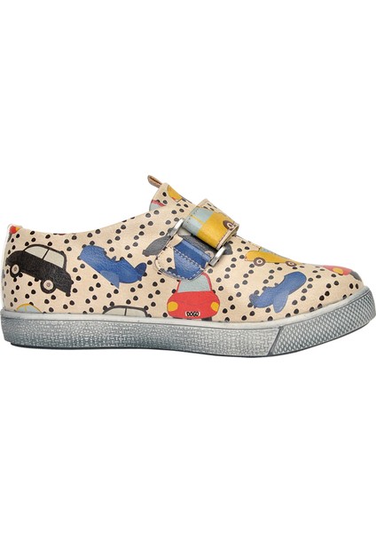 Çocuk Vegan Deri Bej Cırtlı Sneakers - Just Go Somewhere Tasarım fiyatları