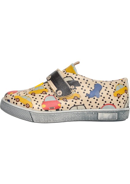 Çocuk Vegan Deri Bej Cırtlı Sneakers - Just Go Somewhere Tasarım modelleri