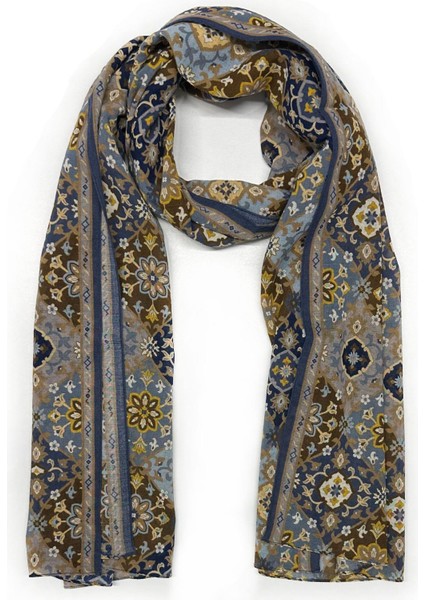 Clayhanger Style Mavi - Kahve Wool Kaşkol K470