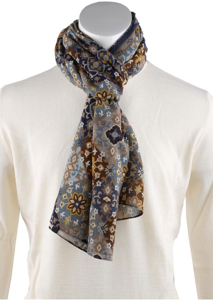 Clayhanger Style Mavi - Kahve Wool Kaşkol K470