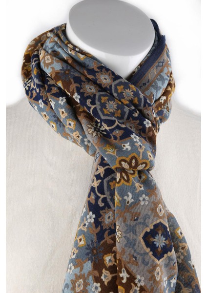 Clayhanger Style Mavi - Kahve Wool Kaşkol K470