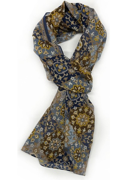 Clayhanger Style Mavi - Kahve Wool Kaşkol K470