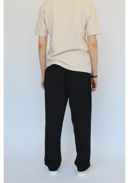 Unisex Yazlık Beli Lastikli Rahat Siyah Keten Pamuklu Serin Tutan İpli Bol Keten Pantolon