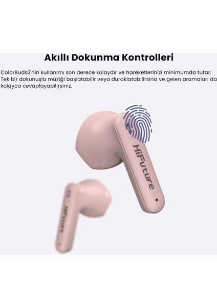 ColorBuds2 Kablosuz Bluetooth 5.3 IPX5 Su Geçirmez Mikrofonlu TWS Kulak İçi Kulaklık Pembe