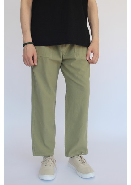 Unisex Yazlık Beli Lastikli Rahat Yeşil Keten Pamuklu Serin Tutan İpli Bol Keten Pantolon fırsatları