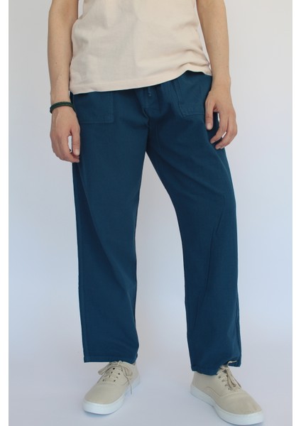 Unisex Yazlık Beli Lastikli Rahat Keten Pamuklu Serin Tutan İpli Bol Keten Pantolon