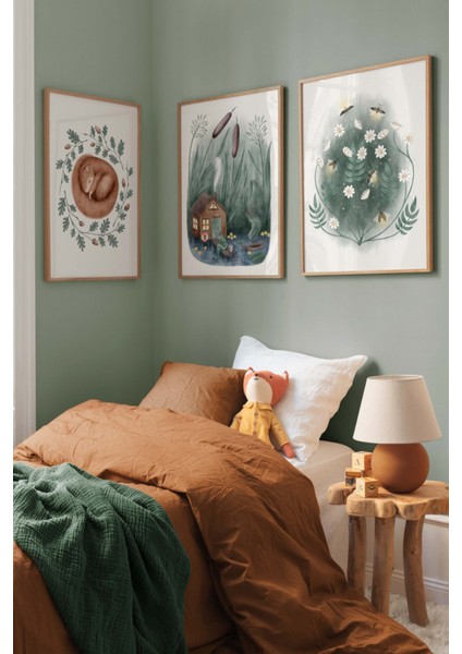 3 Parça Ahşap Çerçeve Görünümlü Mdf Tablo Seti