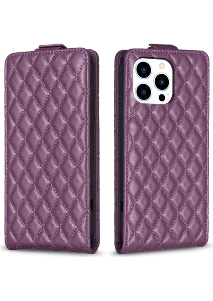Iphone 13 Pro Telefon Kılıfı Için 6.1 Inç Dikey Flip Telefon Standı Kılıfı Pu Deri Kapak Kart Yuvaları-Dark Mor ile (Yurt Dışından)