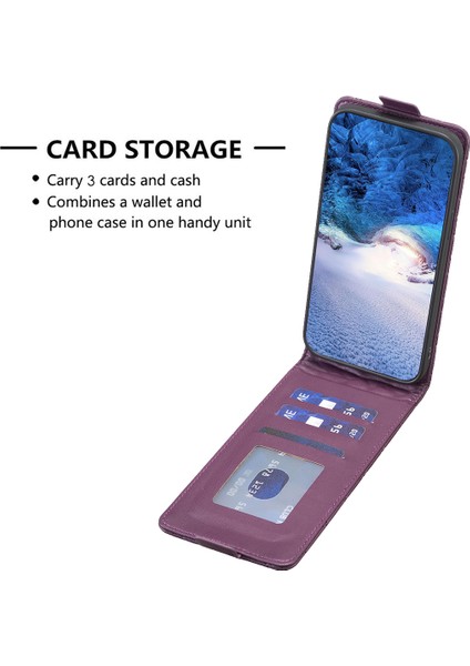 Iphone 13 Pro Telefon Kılıfı Için 6.1 Inç Dikey Flip Telefon Standı Kılıfı Pu Deri Kapak Kart Yuvaları-Dark Mor ile (Yurt Dışından)