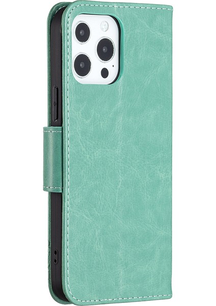 Iphone 13 Pro Telefon Kılıfı Magnicy Pu Deri Cüzdan Stand Baskısı Kelebek Flip Folio Koruyucu Kapak Kayış 6.1 Inç Yeşil (Yurt Dışından)