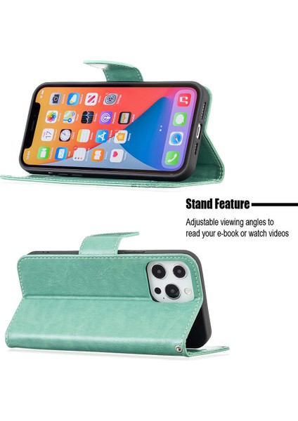 Iphone 13 Pro Telefon Kılıfı Magnicy Pu Deri Cüzdan Stand Baskısı Kelebek Flip Folio Koruyucu Kapak Kayış 6.1 Inç Yeşil (Yurt Dışından)