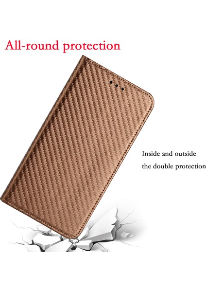Iphone 13 Pro Telefon Kılıfı Için Karbon Fiber Doku Pu Deri Koruyucu Stand ve Cüzdan 6.1 Inç-Kahverengi (Yurt Dışından)
