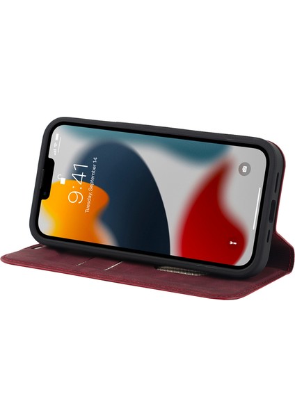 Iphone 13 Pro Telefon Kılıfı 6.1 Inç Rfıd Engelleme Pu Deri Kart Tutucu Stand Kılıfı Magsafe Şarj Kırmızısı ile Uyumlu (Yurt Dışından)