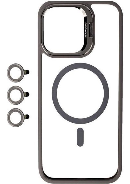 iPhone 15 Pro Max Kılıf Magsafe Wireless Şarj Özellikli Standlı Magsafe Klon Lensli Kapak