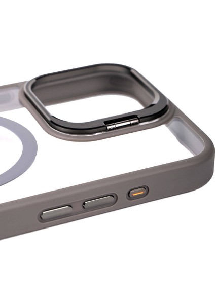 iPhone 15 Pro Max Kılıf Magsafe Wireless Şarj Özellikli Standlı Magsafe Klon Lensli Kapak